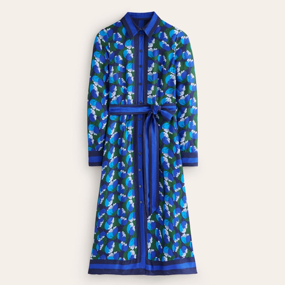 Boden Blue Green Floral Long-Sleeve Shirt Dress